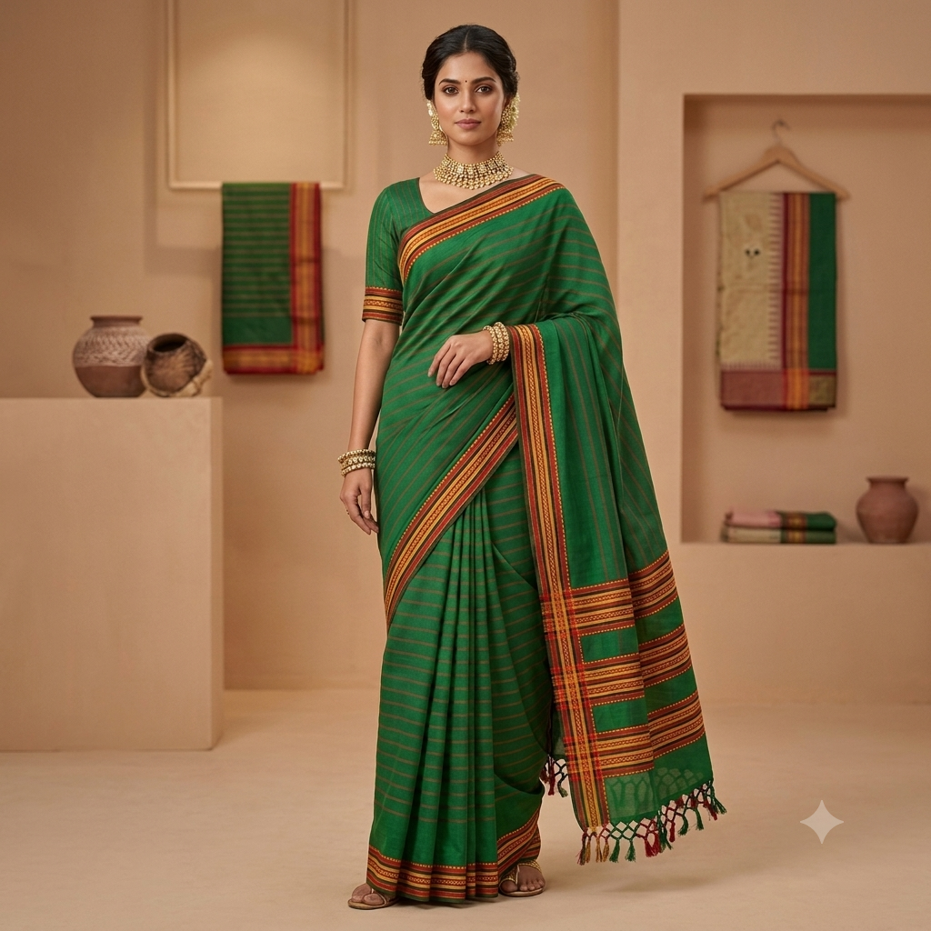 Santali Panchi Mix Saree – Green &amp;amp;amp;amp;amp; Pink