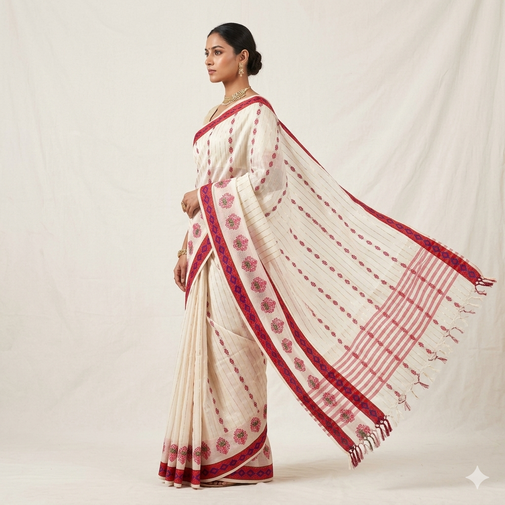 Traditional White &amp; Red Tribal Stole
