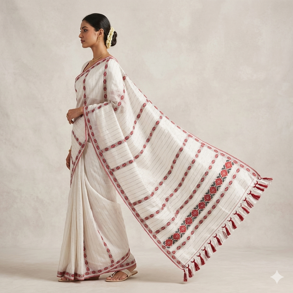 Traditional White Tribal Tassel Stole
