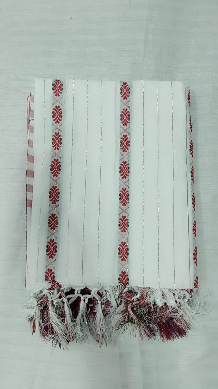 Traditional White Tribal Tassel Stole